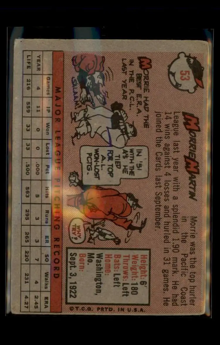 1958 Topps #53a Morrie Martin - (pk4) - St. Louis Cardinals