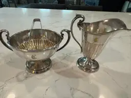 Silver Plate Sugar And Creamer With Sugar Cube Tongs