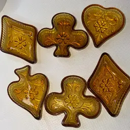 Tiara Indiana Glass Amber Sandwich Bridge Set Candy Nut Ashtrays Mini Trays