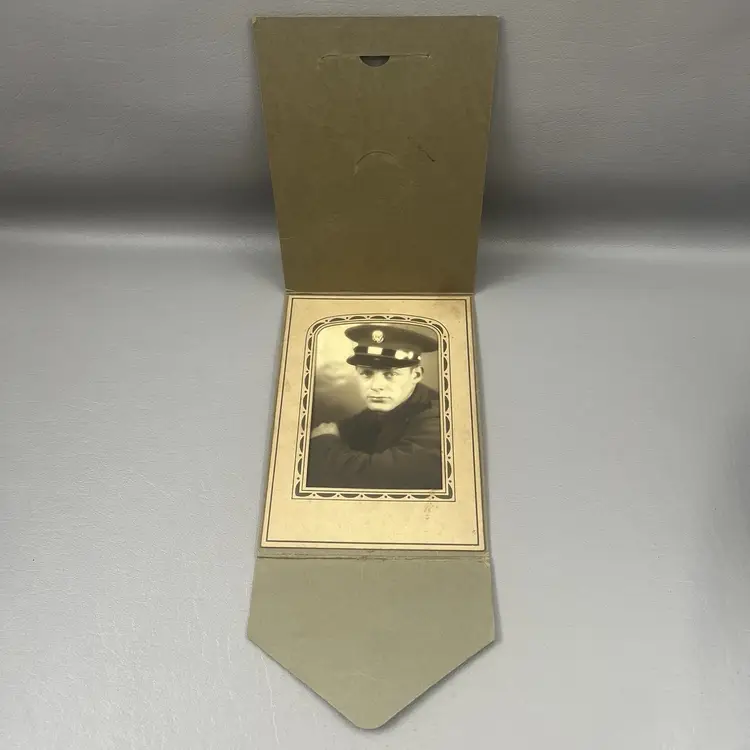 Vintage Portrait Photo US Army Uniform World War II Era Male Service Cap Man