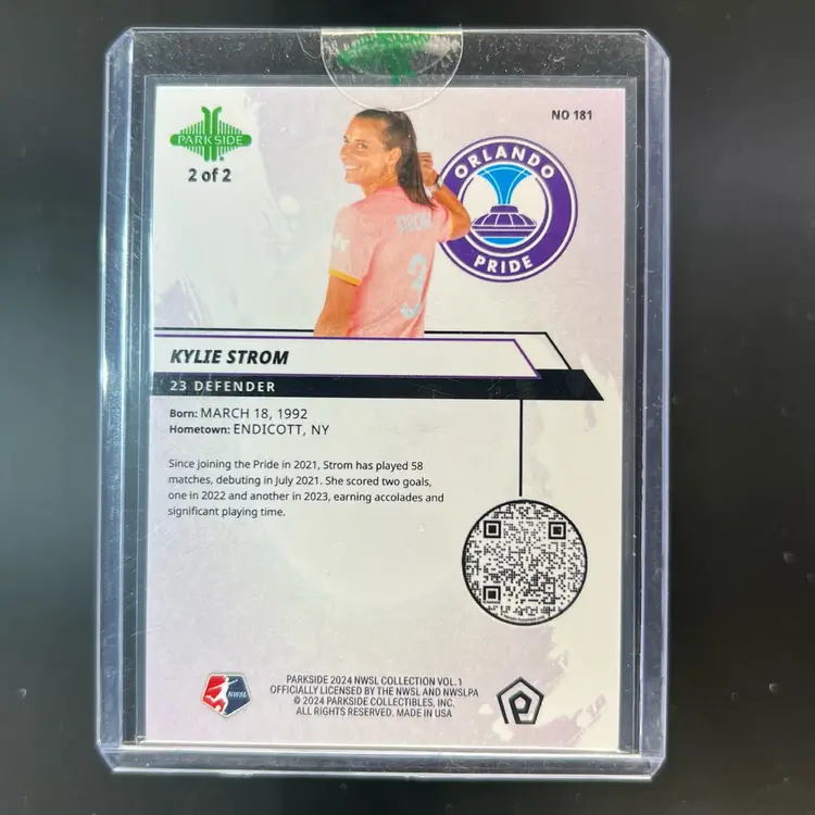 Kylie Strom 2024 Parkside NWSL Vol 1 Black Onyx /2 Soccer Card