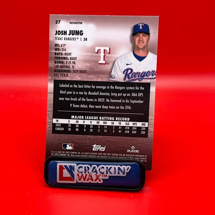 Josh Jung 2023 Topps Stadium Club Chrome RC Refractor Texas Rangers