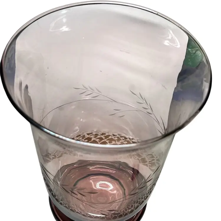 Vintage Lenox Amethyst Crystal Hurricane Candle Holder/ Vase With Etched Florals