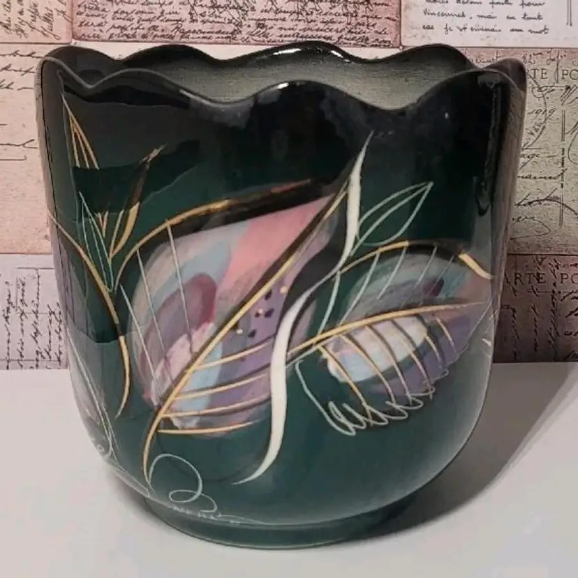 Vtg MCM Sasha Brastoff's Stunning Hand Painted Scalloped Planter