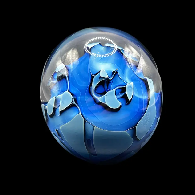 VTG 1988 Robert Eickholt Blue Ocean Sea Studio Art Glass Paperweight Small Chip