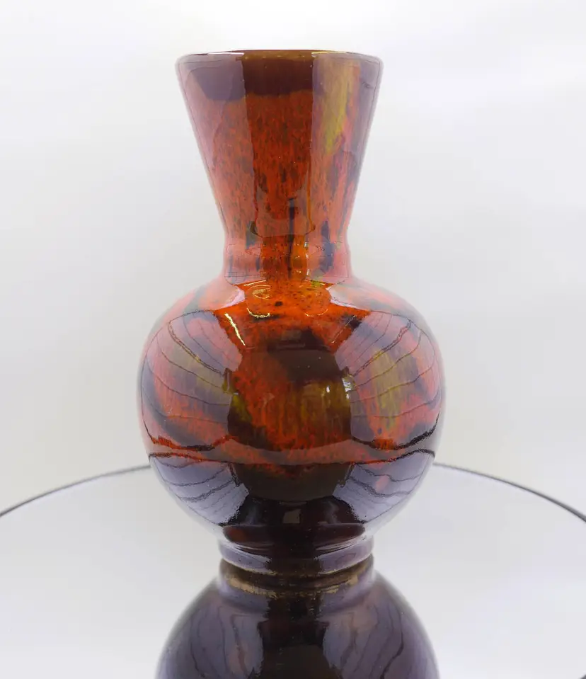 Vintage Brown and Orange Glazed Pottery Vase