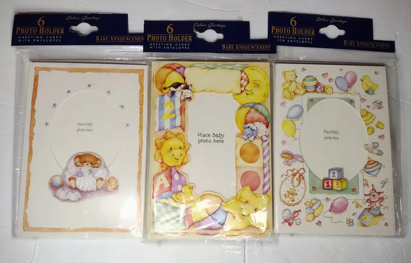 Deluxe Greetings Photo Holder Baby Announcement Cards 3 Pack Vintage