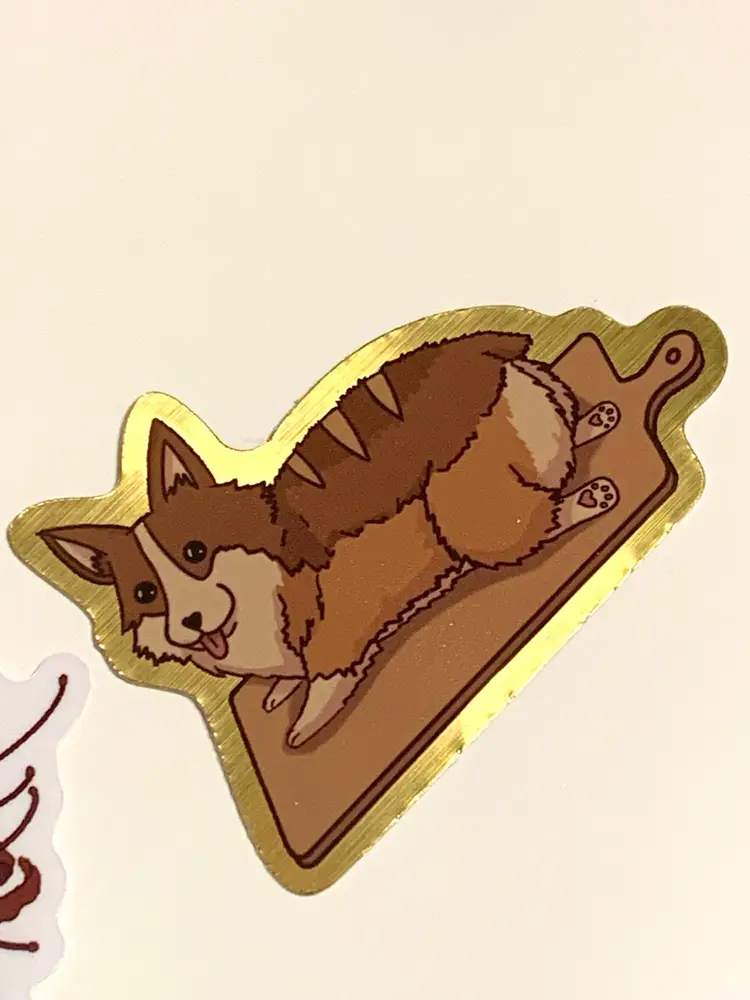 Corgi Bread Golden Brushed Vinyl Sticker