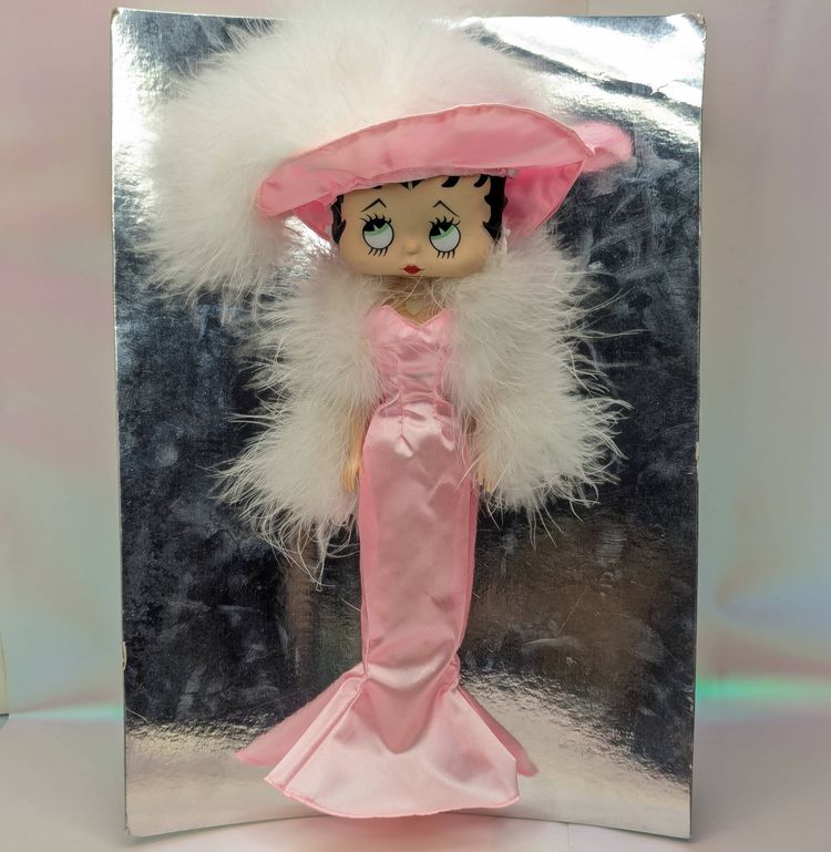 Betty Boop Talking Doll Pink Dress & Pink Hat with Boa 1998 Precious Kids on Card Untested Vintage 90s Cartoon Doll Collectibles