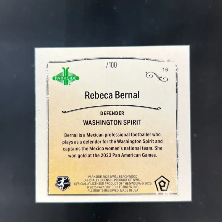 Rebeca Bernal 2025 Parkside Beachwood Brand Caramel /100 Soccer Card