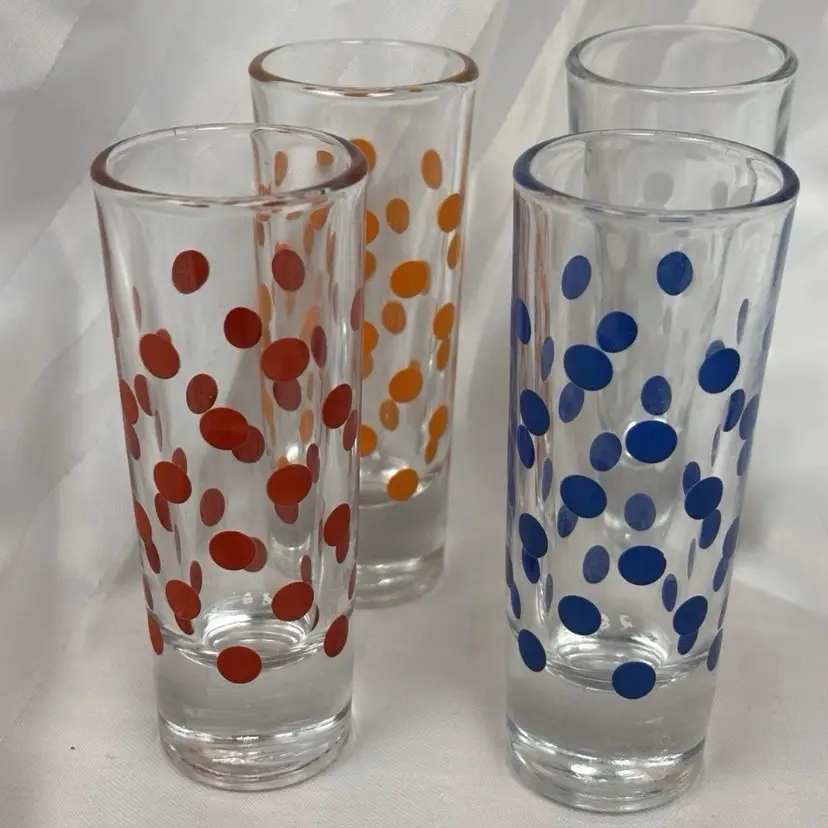 Set of 4 | Vintage Crisa Shot Glass Set | Barware | Polka Dots 1970s