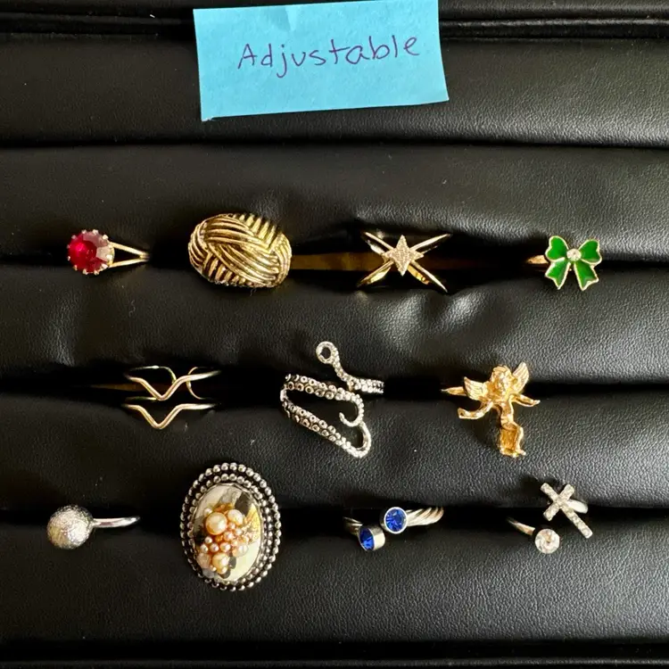 Lot of 11 Adjustable Rings - Gold & Silver Tone, Dainty