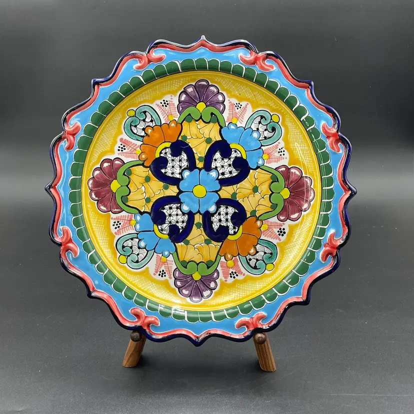 Talavera Pottery Mexican Folk Art Hand Painted Decorative Hanging Plate Signed