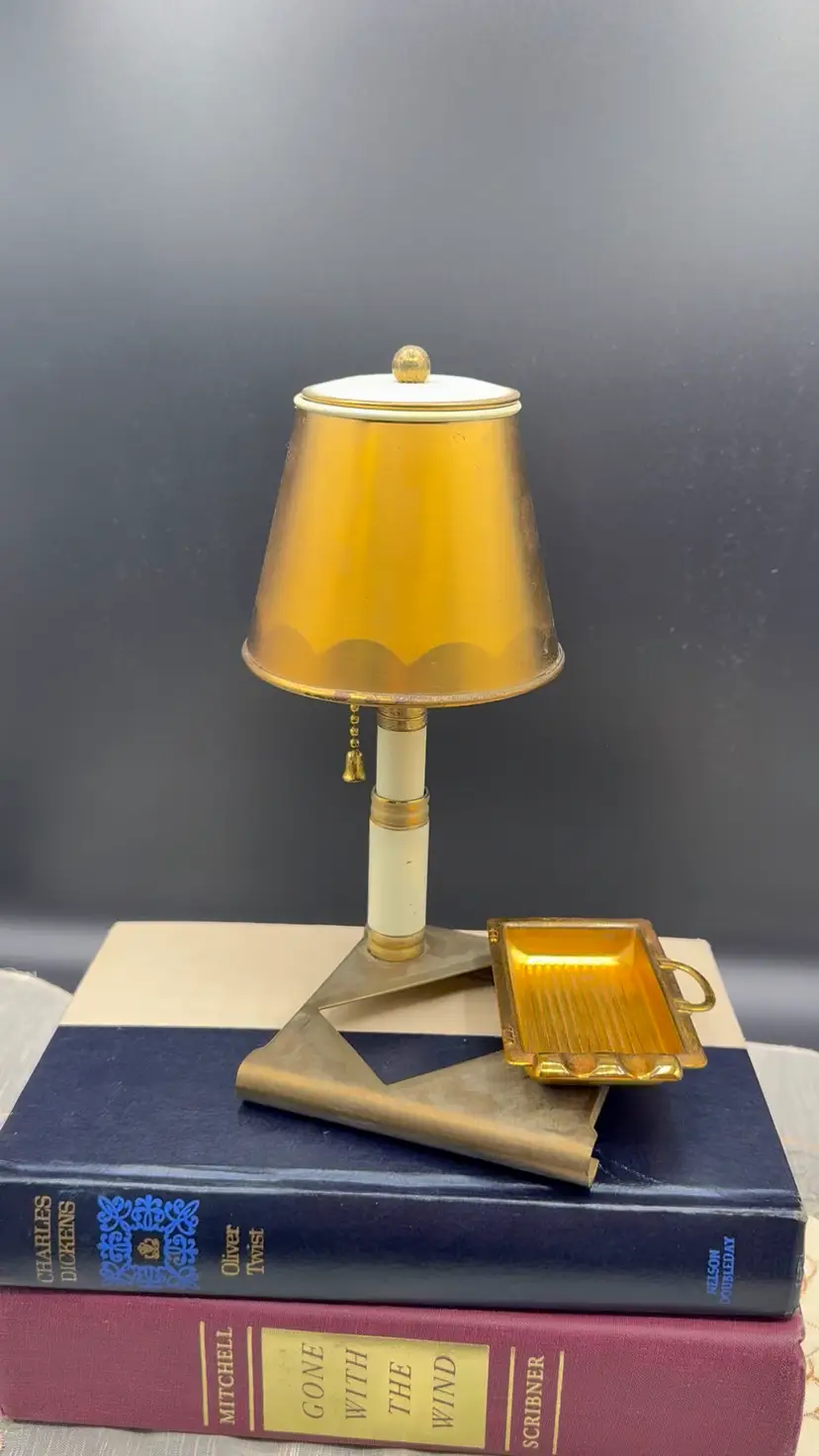 🐞Vtg Art Deco Brass Lamp Cigarette Holder Mechanical Pop Up Dispenser Ashtray 7.5x4”