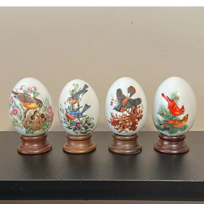Avon Seasons Eggs And Wood Bases - Note: Eggs Glued To Bases