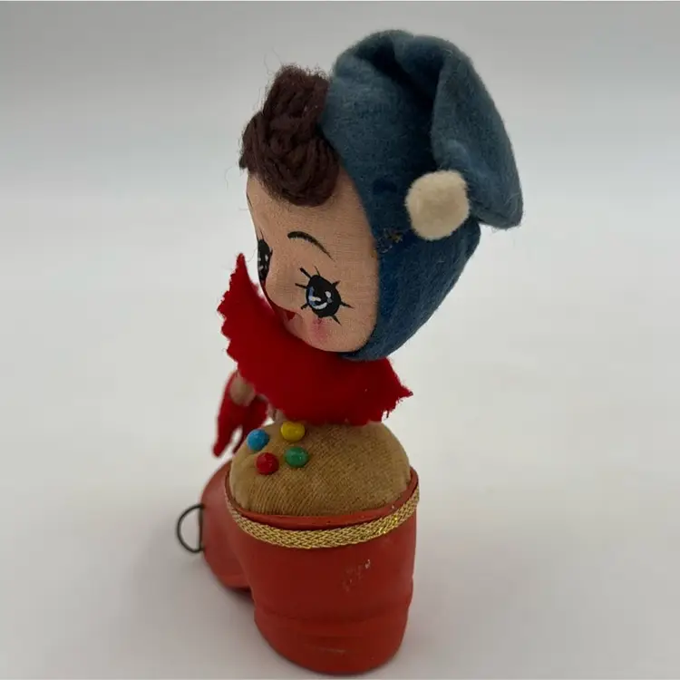 Vintage pixie elf boot pen cushion measuring tape from the 50s made in Japan