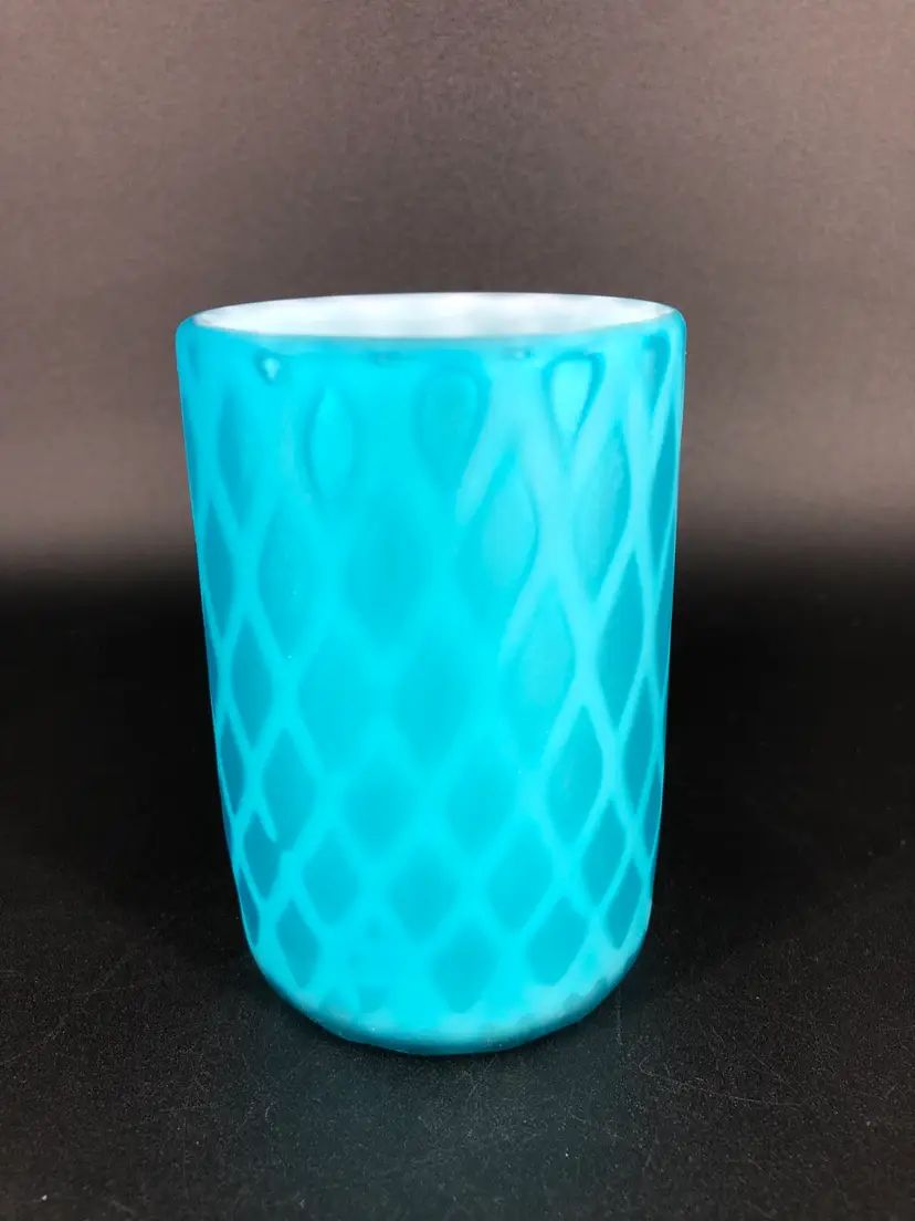 Antique Mt Washington Glass Mother Of Pearl Air Trap Quilted 4 Inch Tumbler