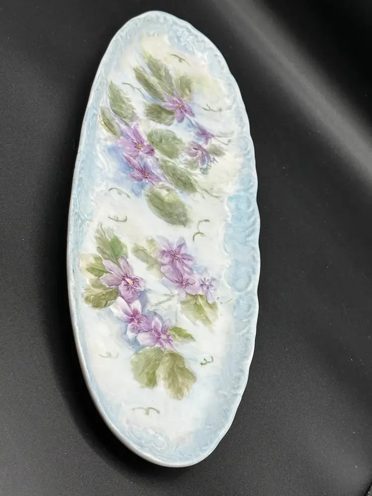 Gerold Porzellan Bavaria West Germany Violet Iris Hand Painted, Oval Vanity Tray