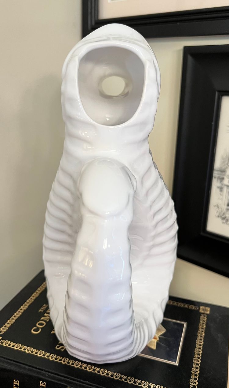 White Glazed Ceramic Seahorse Pitcher by Sanor Ceramica Portugal