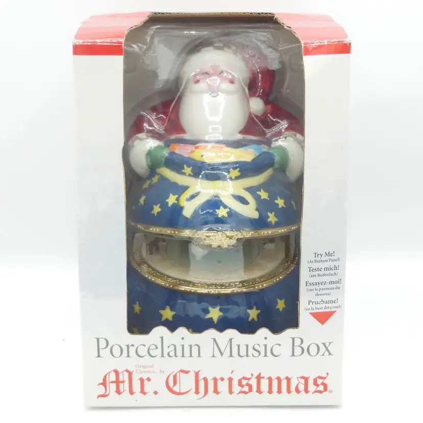 Vintage 2003 Mr. Christmas Porcelain Santa Music Box - Joy To The World