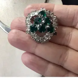 Brooch Green Rhinestones