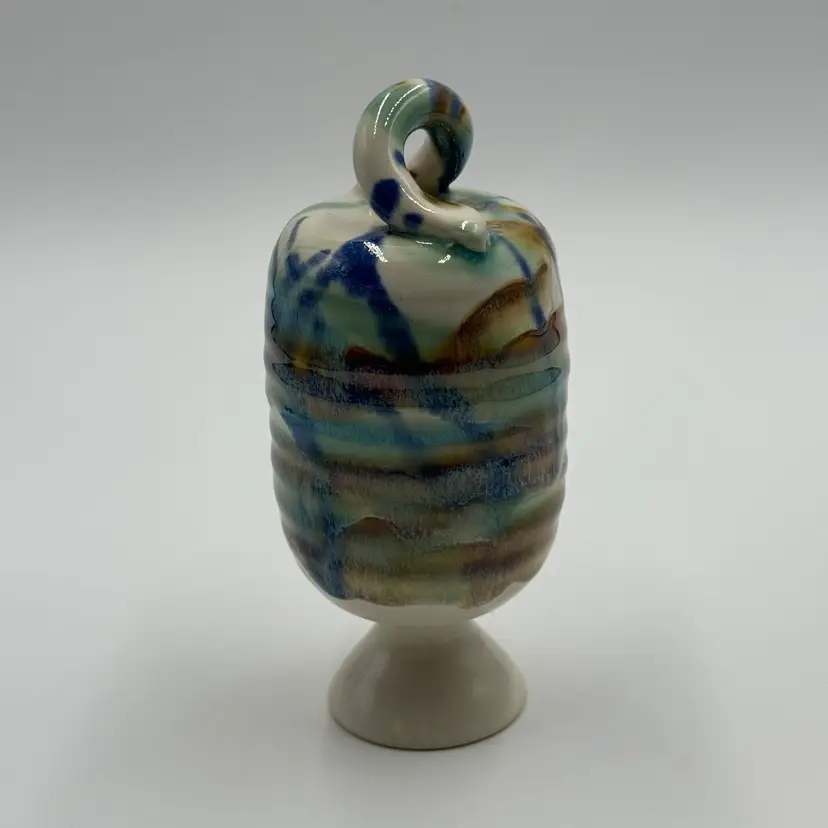 Art Pottery Abstract Multicolor Swirl Unique Vessel Decorative Figurine Statue