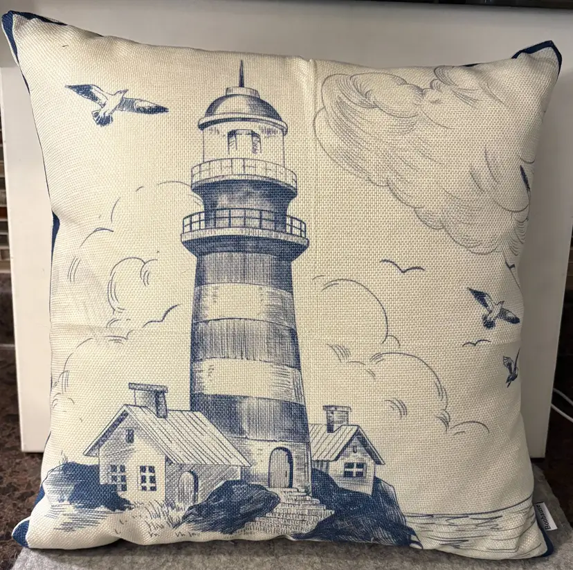 2 Nautical Style Cream and Blue 15 x 15" Pillow