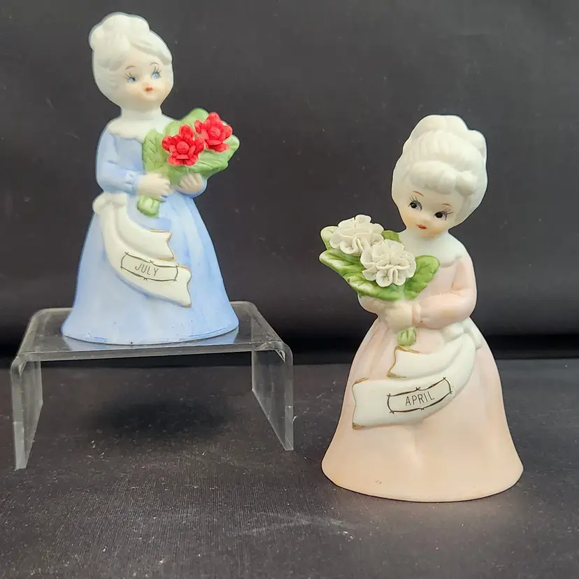 Birthday Month Girl Figurine Birth Flower CHOICE July or April Kitsch LeGo w Original Label  - Japan