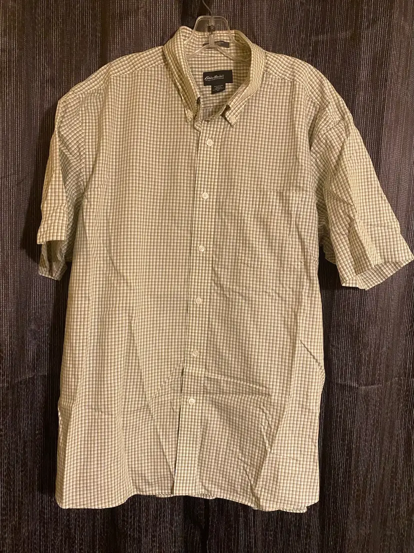 Eddie Bauer Men's XL Relaxed Fit Green Checkered Short Sleeve Button-Up Shirt
