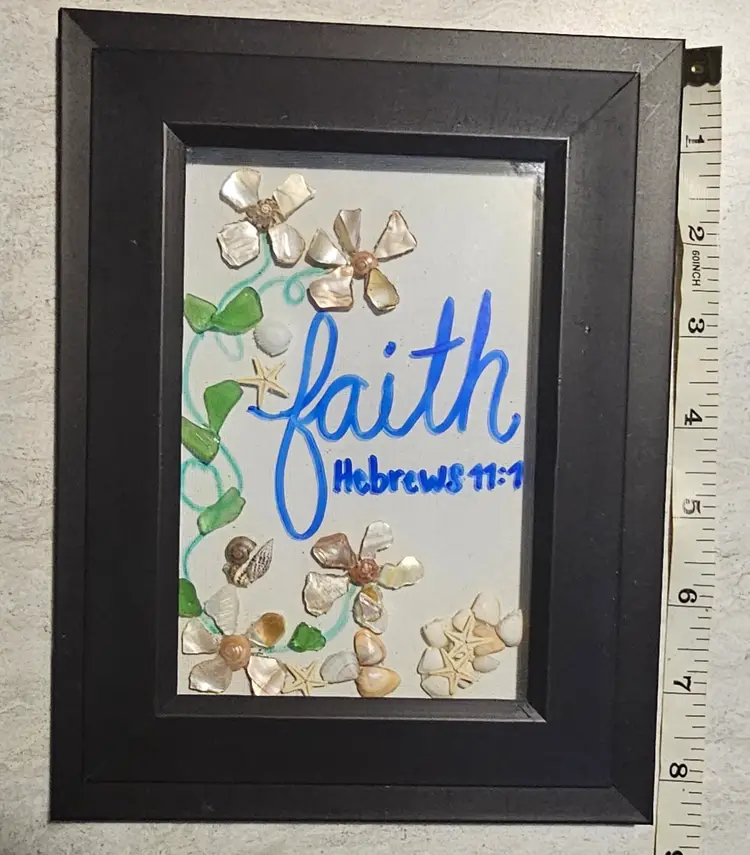 Sea Shell/Sea Glass Faith/Hebrews 11:1 Framed Art Handmade