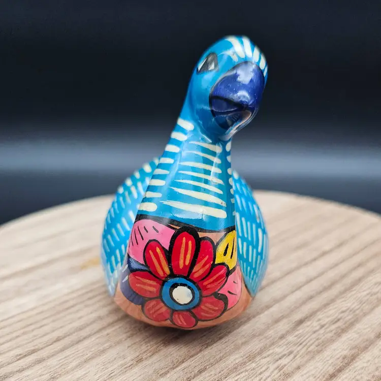 Vintage Mexican Folk Art Pottery Hand Painted Dove Bird Figure Unsigned