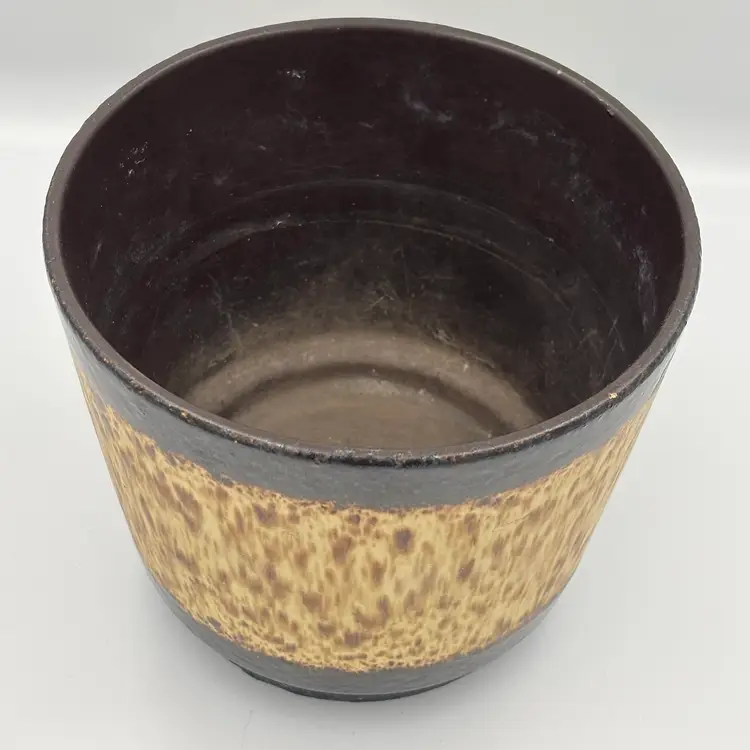 West Germany Mid-Century Brown Glaze Planter Pot 6”x7”