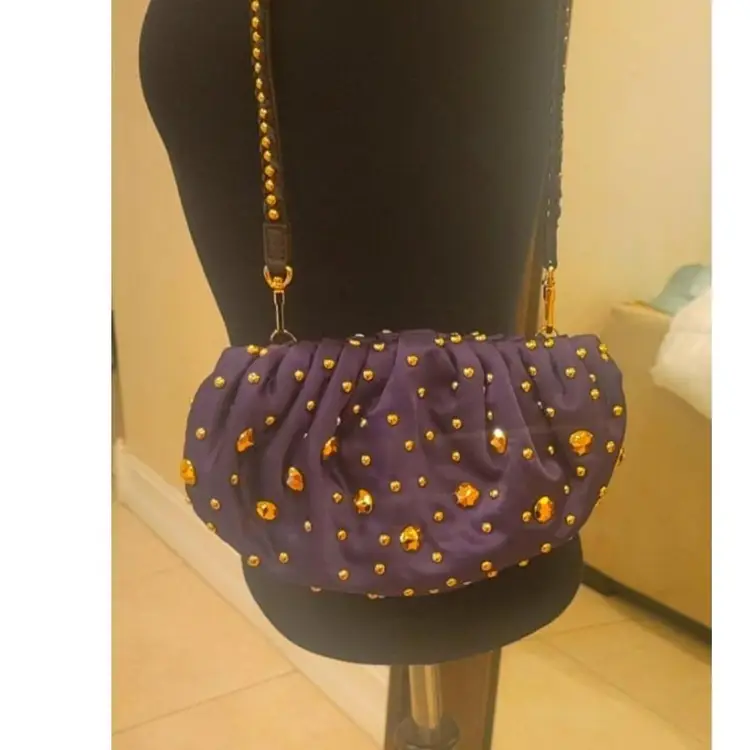 DIANE VON FURSTENBERG Satin Pouch Bag with Gold Studs 1980s