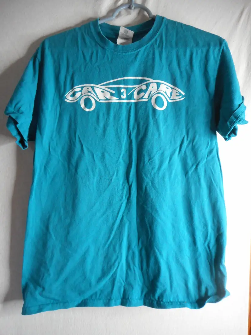 Blue/Green Unisex Sz M Car Care T shirt double sided cotton short sleeve Gildan