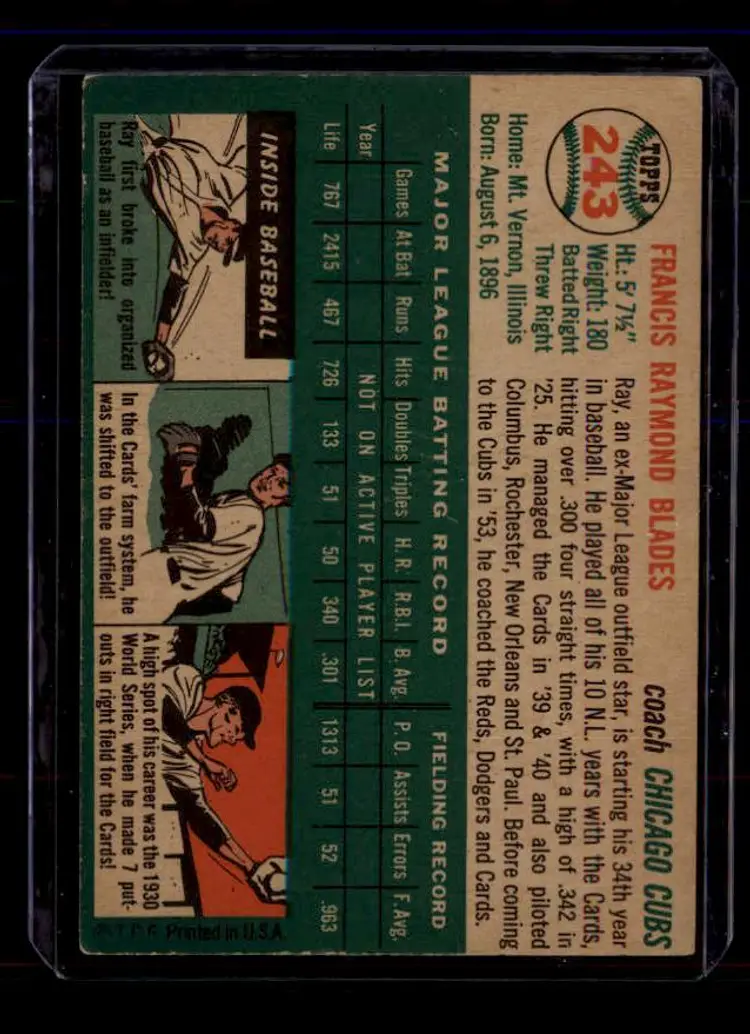 1954 Topps #243 Ray Blades - (pk-tl1) - Chicago Cubs