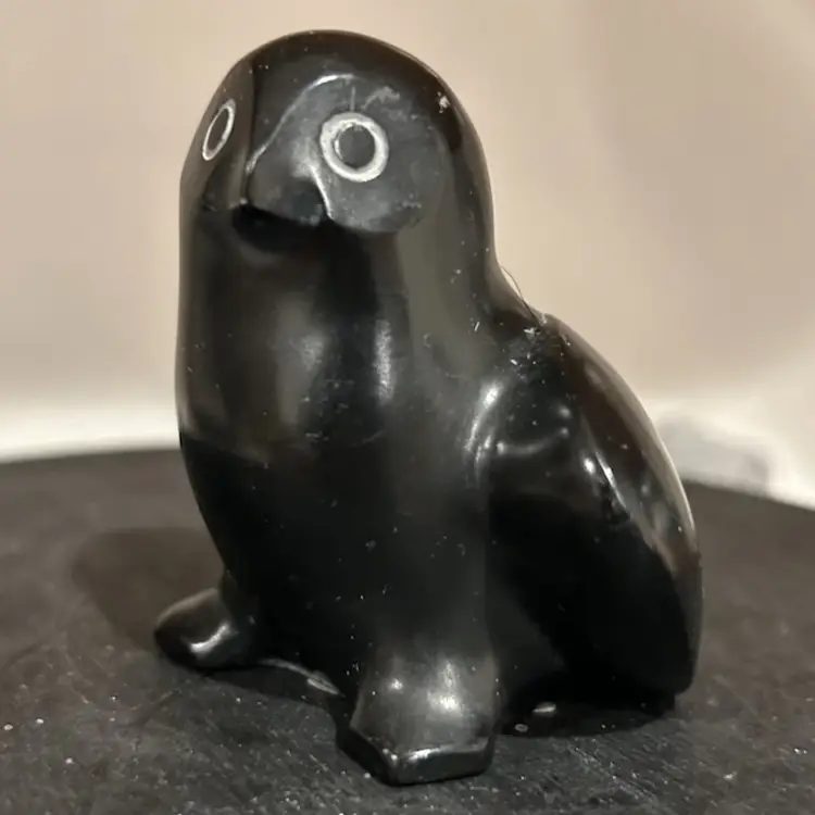 Bona Soapstone Carved Owl Figurine Black