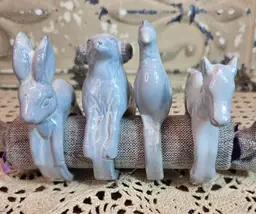 Anthropologie 4 Set Flocks & Herds Napkin Rings Ceramic Rabbit Ram Bird Horse