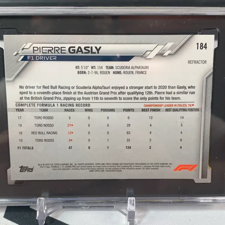 2020 Topps Chrome Pierre Gasly #184 Refractor SGC 10