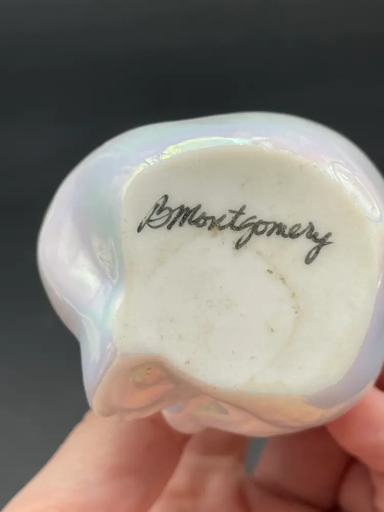 Fenton Glass White Opalescent Teddy Bear Figurine Birthstone Blue Topaz