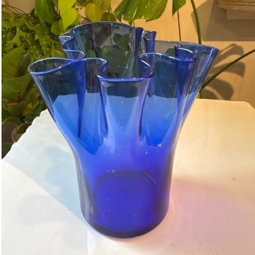 6” Cobalt Blue Sculptural Art Glass Vase