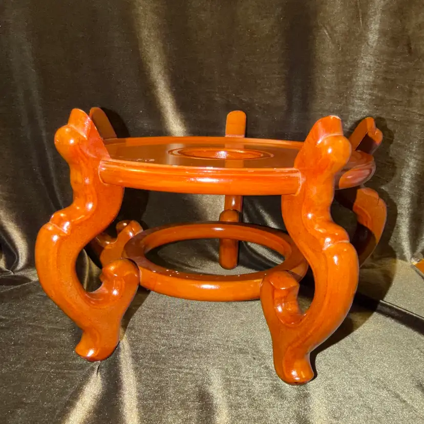 Wooden 5 Leg Chinoiserie Style Plant Stand ~7-8” Tall with/ Legs- 10-13” Wide With/legs