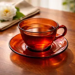 Arcoroc Classique Glass Ruby Red Cup & Saucer Set of 7 Made n France.