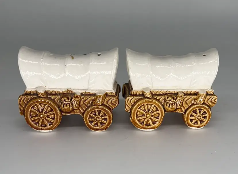 Vintage Pair Covered Chuck Wagon Salt And Pepper Shakers