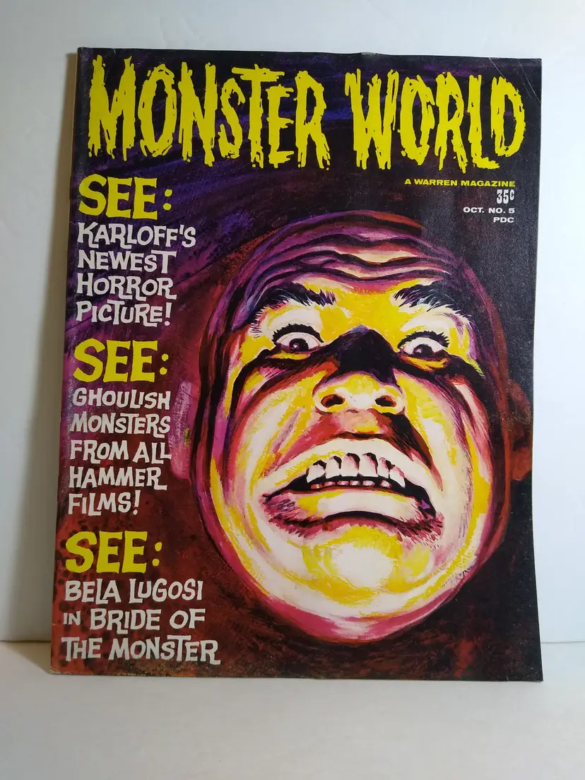 Vintage Monster World Magazine Oct 1965 #8 Karloff Lugosi Hammer Films Warren Horror