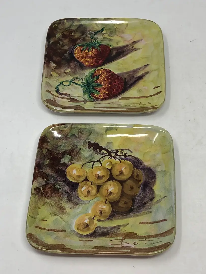 Italian Pottery Fruit Plates Signed Santini Set of 2