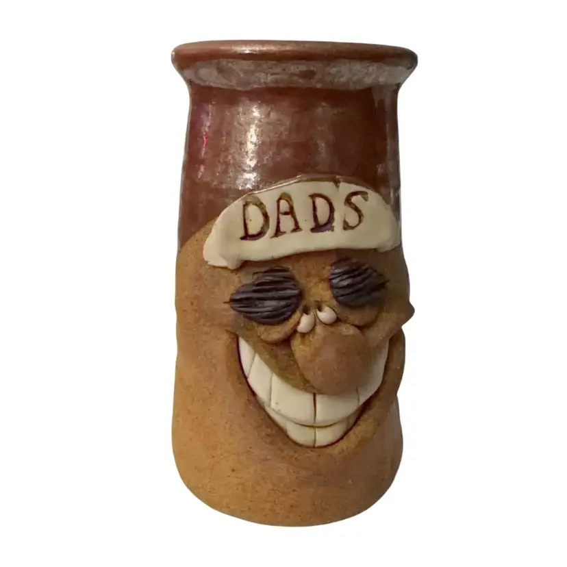 Vintage 1970's Hand Made & Signed Stoneware Man with Beard DADS Character Beer Mug / Coffee Mug by Mark Hines 70's Boho Bohemian Home Decor