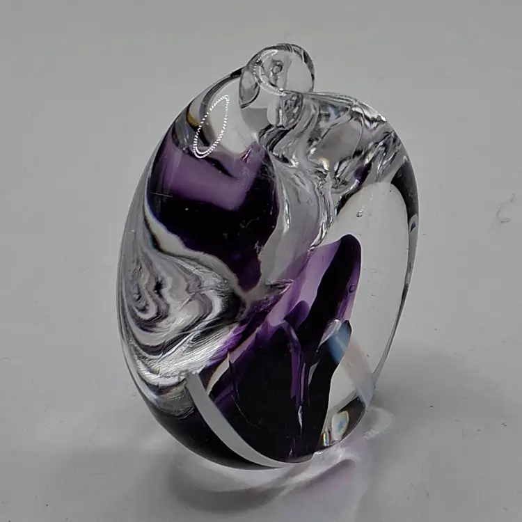 Scarce, OOAK, Miniature Signed Lynn Dinning, Purple, White & Clear, Freeform Twist Paperweight! Only 1.9" high!