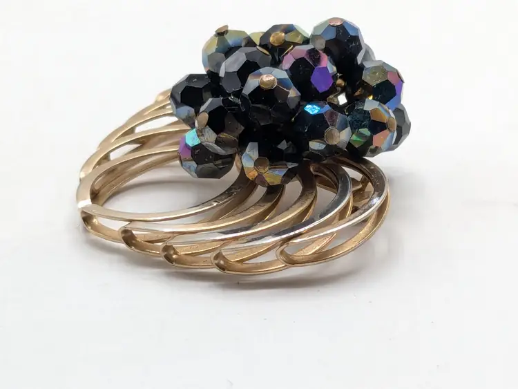 Vintage Aurora Borealis Blue/Purple Cluster Brooch Pin Gold Tone