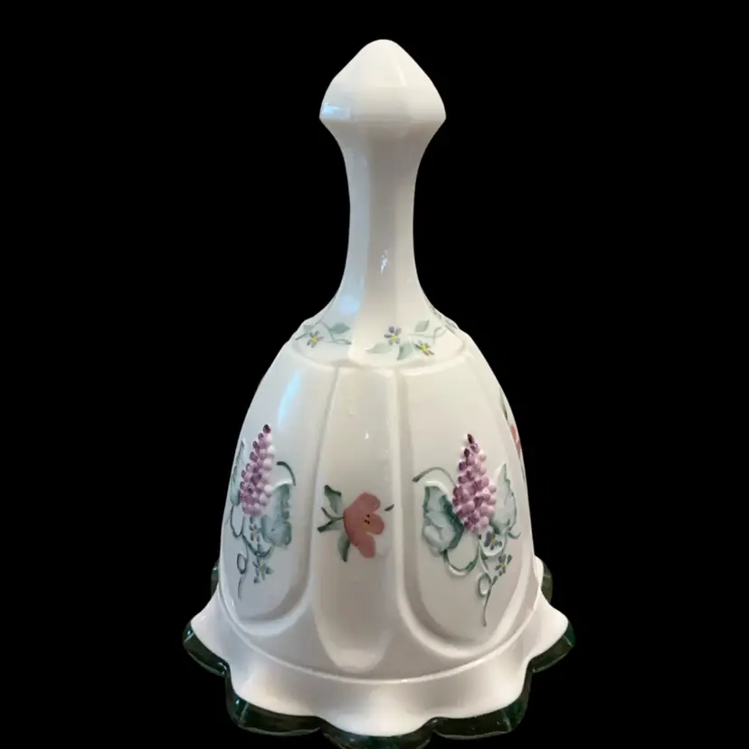Fenton Milk Glass W/Aqua Crest HP By Marilyn Wagner 6.5” x 4.25”