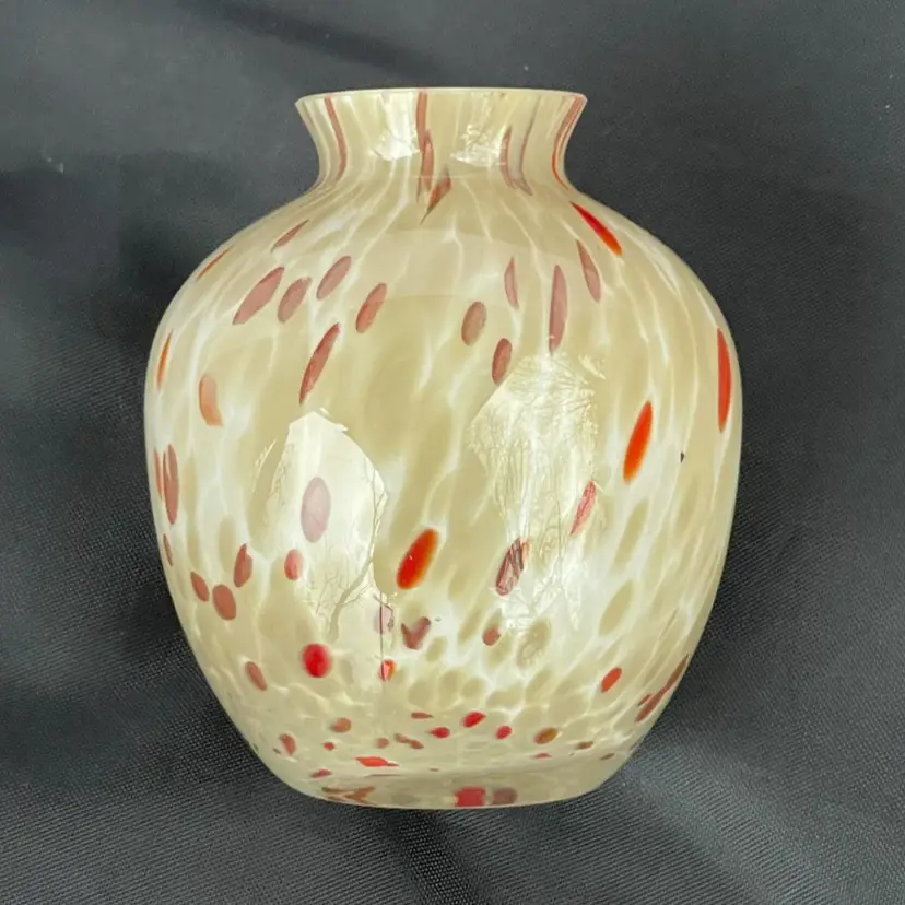 Art Glass Red Beige Swirl Vase Cased Blown Yankee Candle